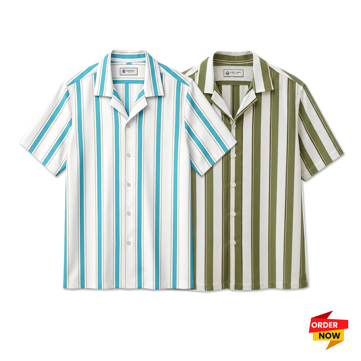 2 Pcs Cuban Print Half Shirt-Lemon+Pest