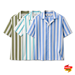 3 Pcs Cuban Print Half Shirt-Lemon+Pest+Sky