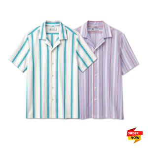 2 Pcs Cuban Print Half Shirt-Pest+Ash