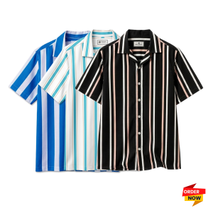 3 Pcs Cuban Print Half Shirt-Petrol+Pest+Black