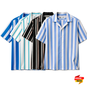 4 Pcs Cuban Print Half Shirt-Petrol+Pest+Black+Sky