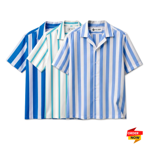 3 Pcs Cuban Print Half Shirt- Petrol+Pest+Sky