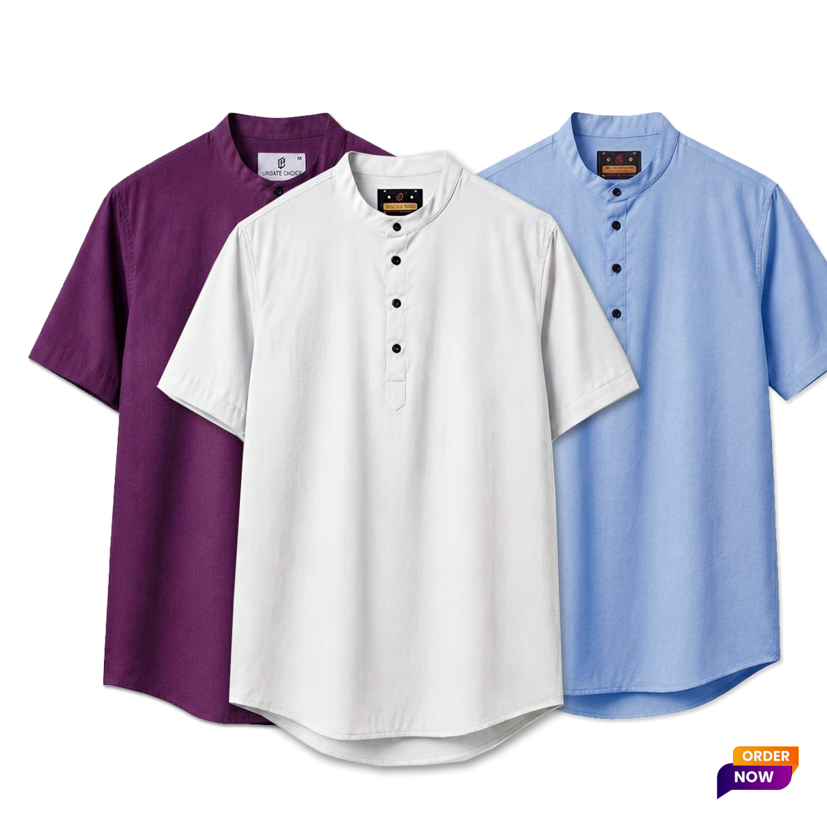 3 Pcs Half Sleeve OXF Katua-Purplel+Sky+White