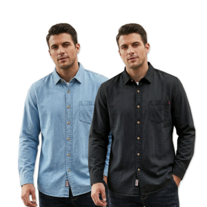 2 Pcs Denim SP Full Sleeve Shirt-Light Sky+ Black