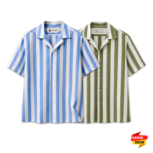 2 Pcs Cuban Print Half Shirt-Sky+Lemon