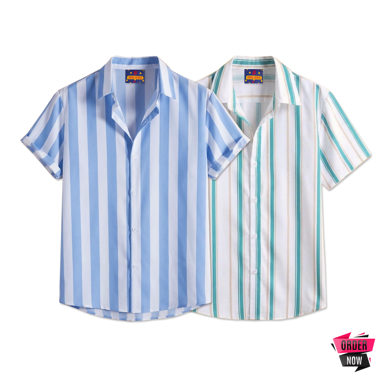 2 Pcs Linen Print Half Shirt-Sky+Pest