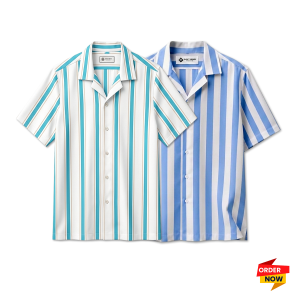 2 Pcs Cuban Print Half Shirt-Sky+Pest