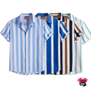 4 Pcs Linen Print Half Shirt-Sky+Petrol+Kathal+Pest