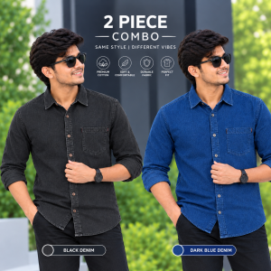 2 Pcs Denim Full Sleeve Single Poket-Black+ Navy