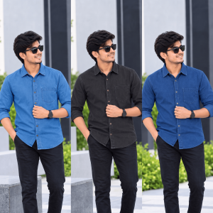 3 Pcs Denim Full Sleeve Single Poket- Black+Navy+Sky