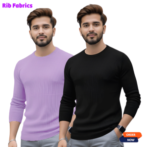 2 Pcs Men's Premium 2/2 Rib Full Sleeve T-shirt - Black +Light Pink
