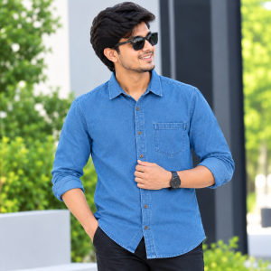 1 Pcs Denim Full Sleeve Single Poket- Sky