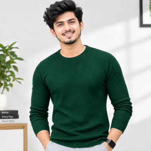 1 Pcs Men's Premium 2/2 Rib Full Sleeve T-shirt - Green