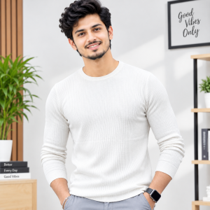 1 Pcs Men's Premium 2/2 Rib Full Sleeve T-shirt - White
