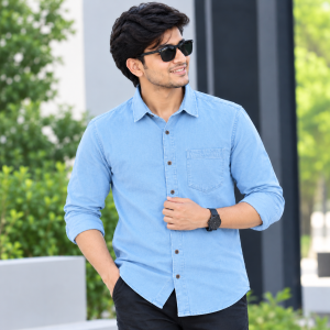 1 Pcs Denim Full Sleeve Single Poket- Light Sky