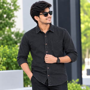 1 Pcs Denim Full Sleeve Single Poket- Black