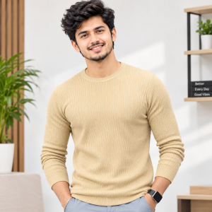 1 Pcs Men's Premium 2/2 Rib Full Sleeve T-shirt - Cream