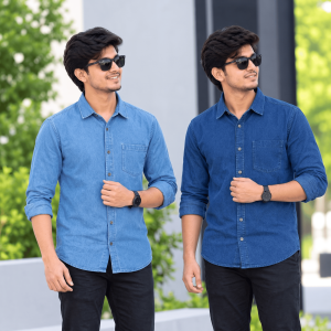 2 Pcs Denim Full Sleeve Single Poket-Navy+Sky