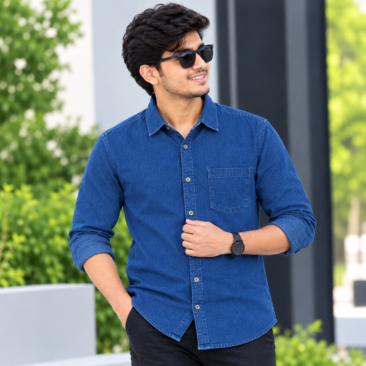 1 Pcs Denim Full Sleeve Single Poket- Navy