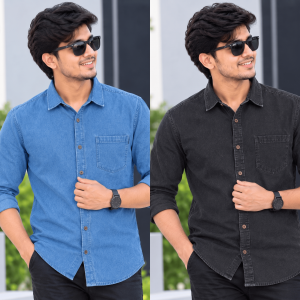 2 Pcs Denim Full Sleeve Single Poket-Black+ Sky