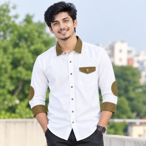 1 Pcs Denim SP Contrast Full Sleeve Shirt- White