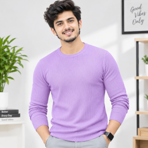 1 Pcs Men's Premium 2/2 Rib Full Sleeve T-shirt - Light Pink