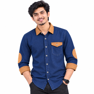 1 Pcs Denim SP Contrast Full Sleeve Shirt- Navy