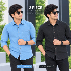 2 Pcs Denim Full Sleeve Single Poket-Black+ Light Sky