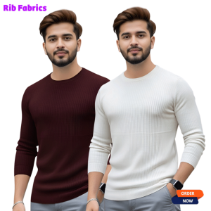 2 Pcs Men's Premium 2/2 Rib Full Sleeve T-shirt - White+Purple